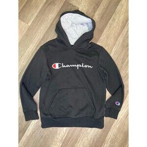 Boys Champion Hoodie Youth Sweatshirt Small Long Sleeve Embroidered Logo Black